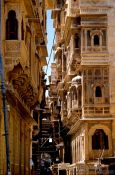 Travel photography:Street with old Havelis (merchant houses) in Jaisalmer, India