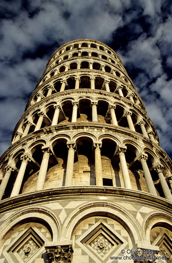 The Leaning Tower of Pisa, facade close-up