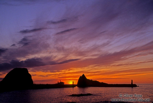 Sunset on a harbour on Hokkaido