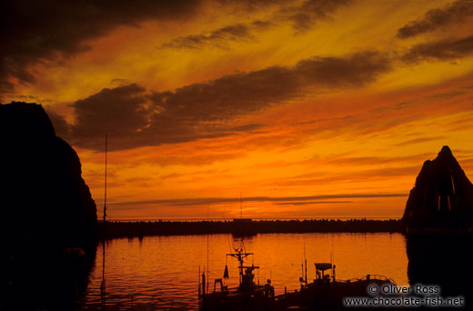 Dusk over a harbour in Hokkaido