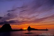 Travel photography:Sunset on a harbour on Hokkaido, Japan