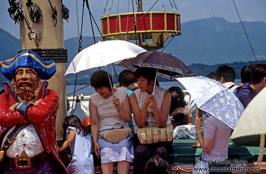Passengers on a pirate ship crossing Lake Hakone