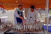 Travel photography:Food Stall at Tokyo`s Senso-ji temple in Asakusa, Japan