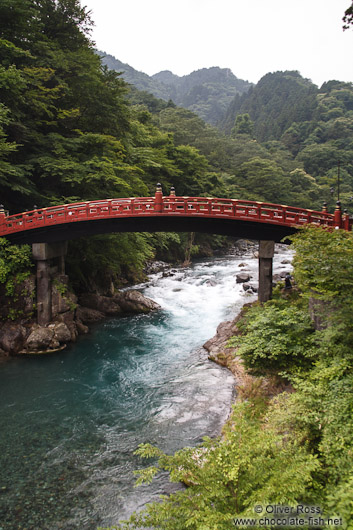 The wooden arched bridge Shinkyo at the Nikko Unesco World Heritage site