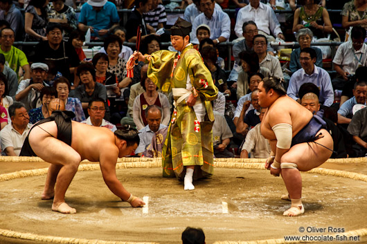 Preparing for a bout at the Nagoya Sumo Tournament