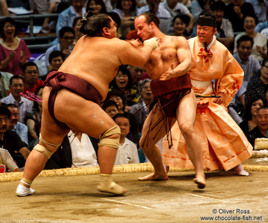 A bout at the Nagoya Sumo Tournament