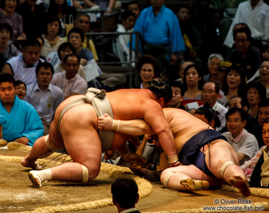 End of a bout at the Nagoya Sumo Tournament