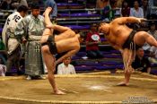 Travel photography:Juryo ranked wrestlers perform the leg-stomping (shiko) exercise to drive evil spirits from the ring (dohyoin) at the Nagoya Sumo Tournament, Japan
