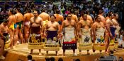 Travel photography:Entrance of the highest ranked makuuchi fighters at the Nagoya Sumo Tournament, Japan