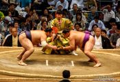 Travel photography:A bout begins at the Nagoya Sumo Tournament, Japan