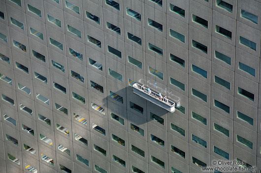 Window cleaners at a skyscraper in Tokyo´s Shinjuku district