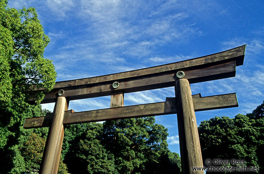 Wooden gate to Tokyo`s Meiji Shrine