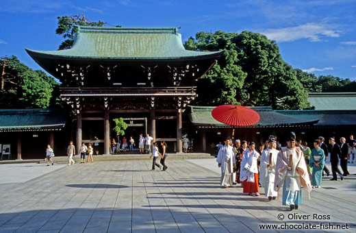 Traditional wedding procession in Tokyo`s Meiji Shrine