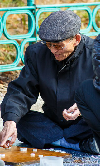 Old man playing Go in a park near the Jongmyo Royal Shrine in Seoul