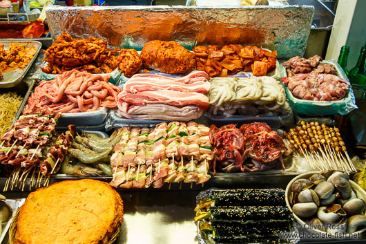 Food for sale at the Seoul night market