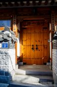 Travel photography:Seoul Bukchon Hanok village door, South Korea