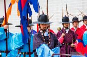 Travel photography:Seoul Gyeongbokgung palace guards, South Korea