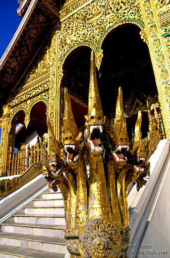 Dragon heads outside the Haw Pha Bang temple in Luang Prabang