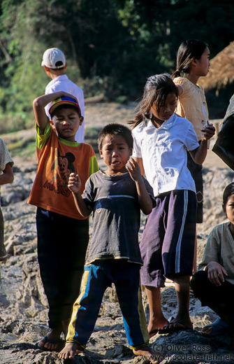 Kids on the Mekong river bank near Huay Xai