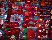 Travel photography:Traditional shoes at a street market in Melaka., Malaysia