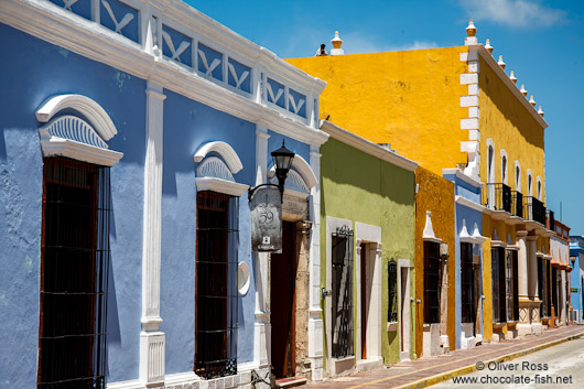 Campeche street with colonial houses