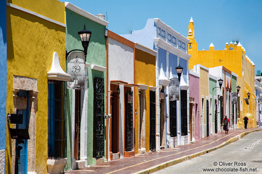 Campeche street with colonial houses