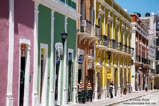 Campeche street with colonial houses