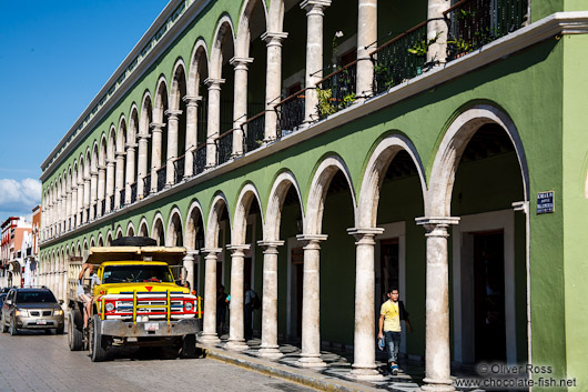 Colonnades along the main square in Campeche