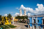 Travel photography:View of Campeche curch from the city walls, Mexico