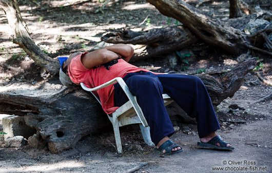 Chichen Itza man sleeping