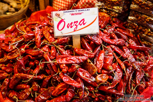 Chilli being sold at Oaxaca market