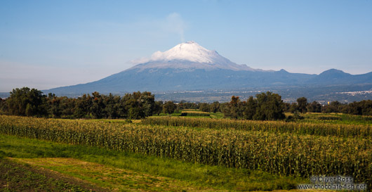 Smoke rises from the main crater of Popocatepetl volcano