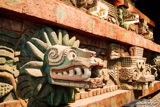 Facade detail of the Pyramid of the Feathered Serpent at the Mexico City Anthropological Museum