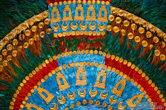 Detail of the Penacho de Moctezuma (feathered headdress) at the Mexico City Anthropological Museum