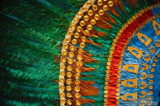 Detail of the Penacho de Moctezuma (feathered headdress) at the Mexico City Anthropological Museum