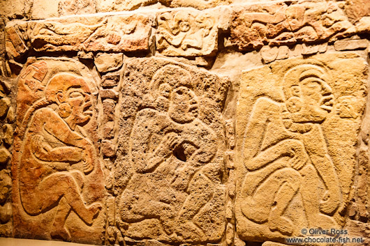 Stone carvings of `Los Danzantes' from Monte Alban at the Mexico City Anthropological Museum