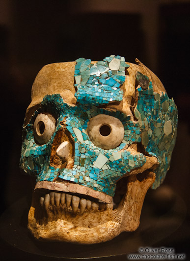 Ornate skull at the Oaxaca Convento Santo Domingo museum
