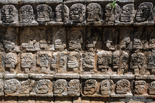Carved skulls at the Chichen Itza archeological site