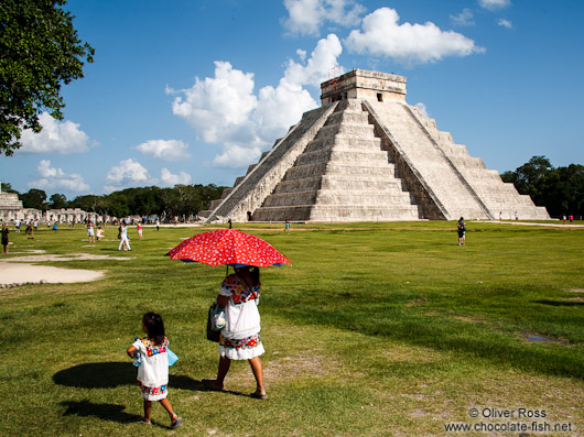 Visitors at the central pyramid of the Chichen Itza archeological site