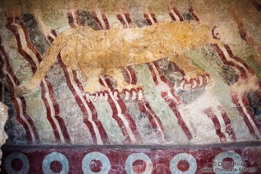 Painting of a jaguar at the Teotihuacan archeological site