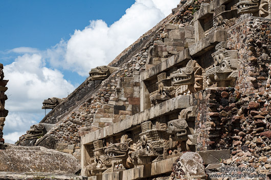 Stone carvings at the Temple of Quetzalcoatl at the Teotihuacan archeological site