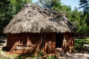 Travel photography:Reconstruction of a traditional Mayan house at the Chichen Itza archeological site, Mexico