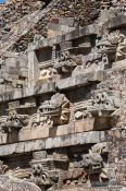 Travel photography:Stone carvings at the Temple of Quetzalcoatl at the Teotihuacan archeological site, Mexico