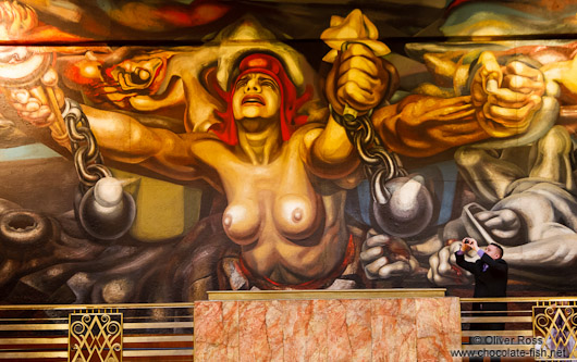 Mural entitled `La Nueva Democracia` by David Alfaro Siqueiros inside the Palacio de Bellas Artes