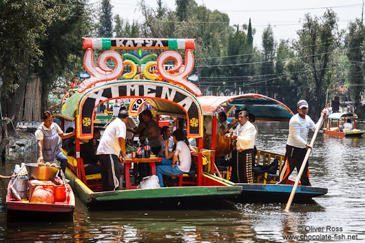 Colourful trajineras (rafts) on Lake Xochimilco