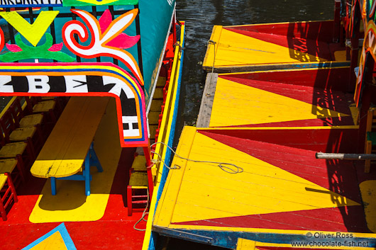 Colourful trajineras (rafts) on Lake Xochimilco
