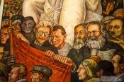 Travel photography:Mural by Diego Rivera entitled `El hombre en la encrucijada` (man at the crossroads) at the Palacio de Bellas Artes, Mexico