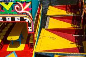 Travel photography:Colourful trajineras (rafts) on Lake Xochimilco, Mexico