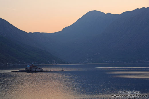 The islands of Sv. Djordje (St. George) and Gospa od Škrpjela (Our Lady of the Rock) within Boka Kotorska at dusk