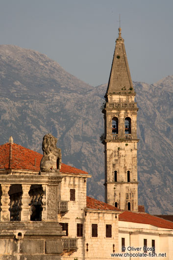 Perast church at sunset